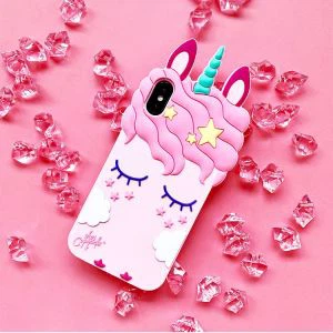 3D Slicone Kauçuk Sevimli Unicorn Telefon Kılıfı